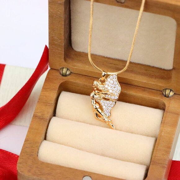 "Angel Wings Pendant in Rose Gold with CZ Stones, XPPT1395 - Picture 9 of 13